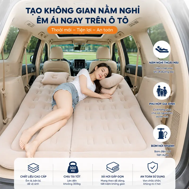 Tạo không gian nằm nghỉ êm ái ngay trên ô tô