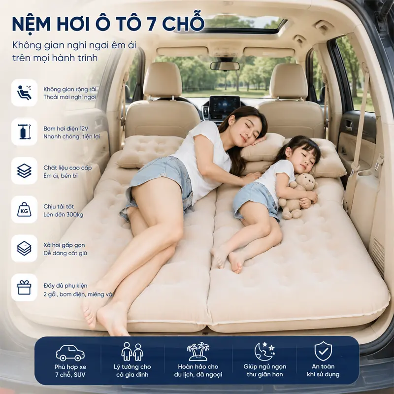 Thông tin sản phẩm giường hơi ô tô phủ nhung cao 