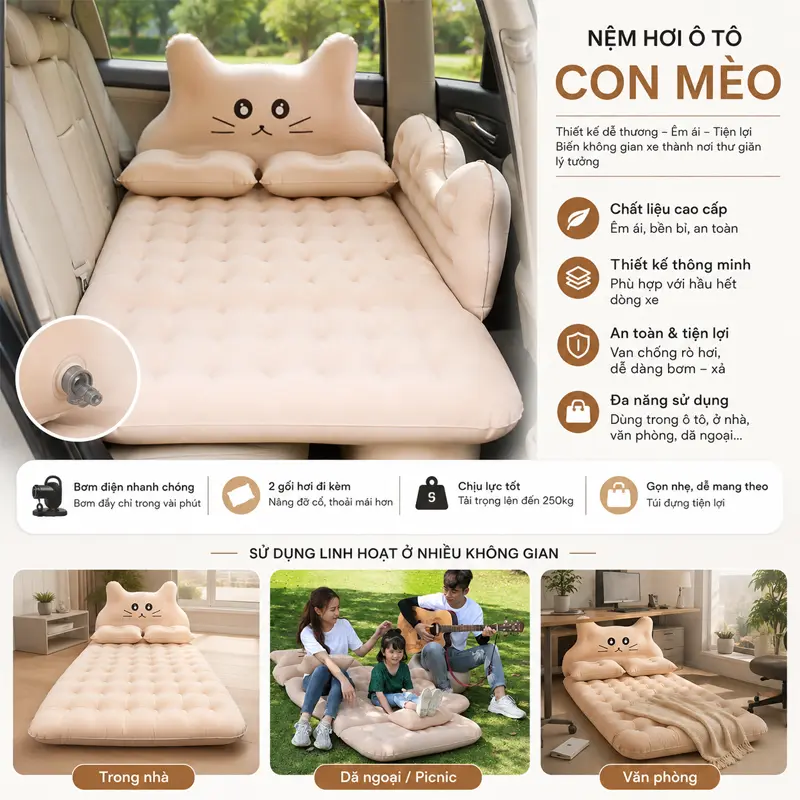 Công dụng sản phẩm đệm hơi ô tô con mèo
