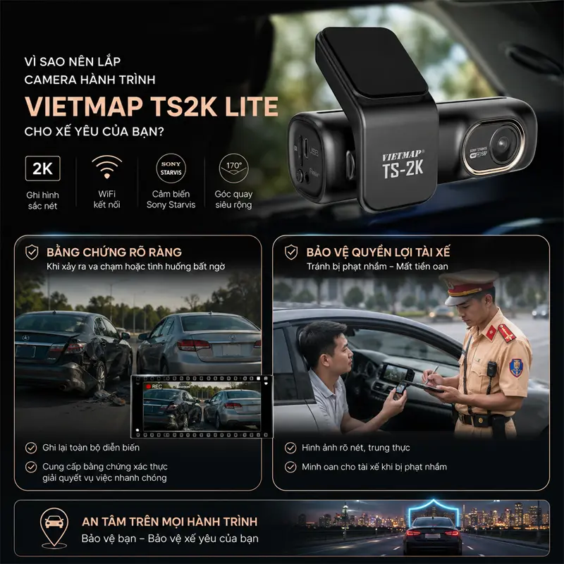 Vì sao nên lắp camera hành trình Vietmap TS2K Lite cho xế yêu của mình