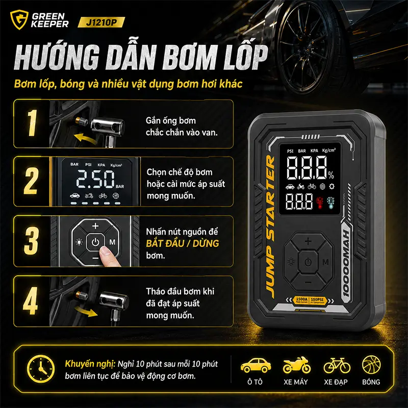 2. Hướng dẫn bơm lốp ô tô