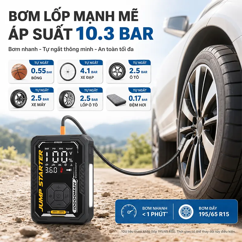 Máy nén khí 150 PSI, hỗ trợ bơm lốp nhanh và tự động dừng