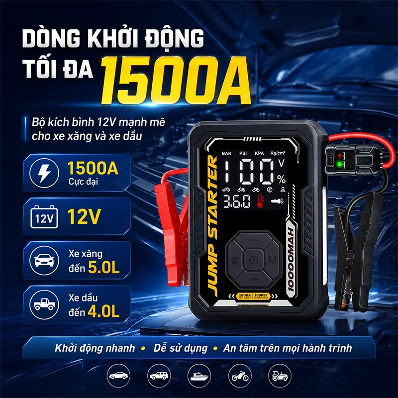 Dòng kích bình lên đến 1.500A, hỗ trợ động cơ 12V
