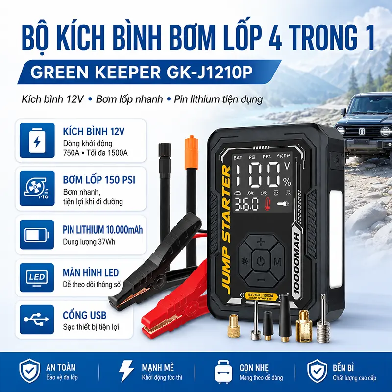 Bơm lốp kiêm kích bình Green Keeper J1210P