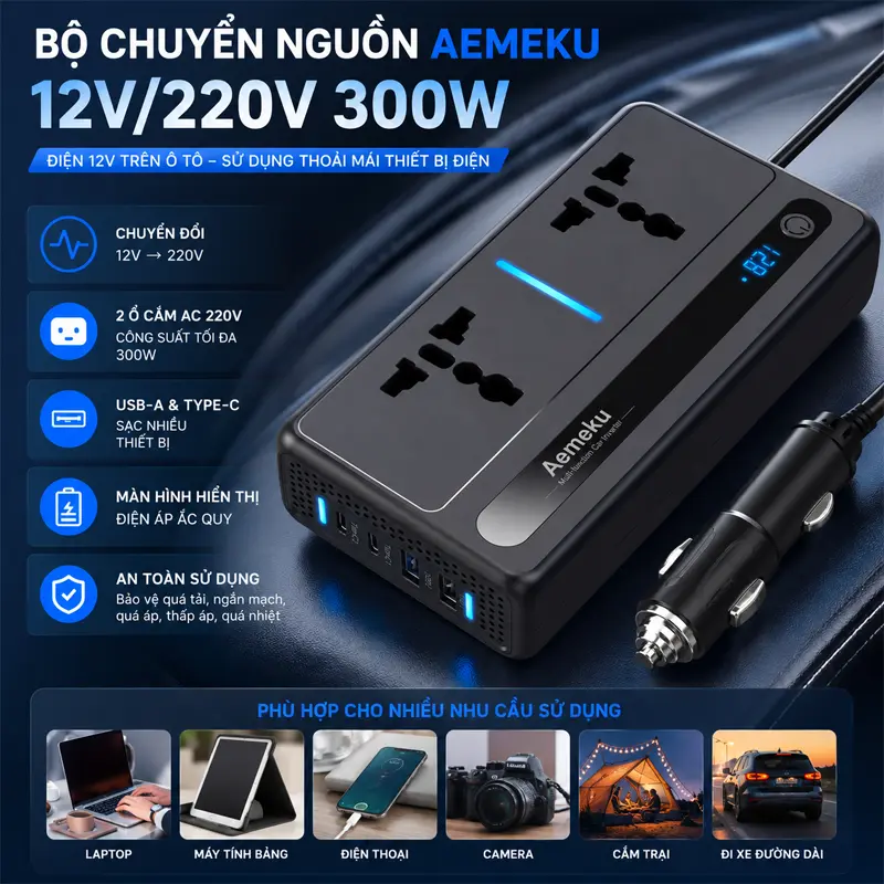 Bộ chuyển nguồn Aemeku 12V/220V 300W