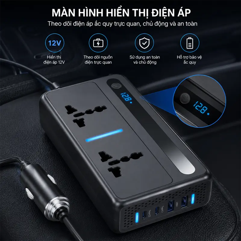 Màn hình hiển thị điện áp ắc quy giúp theo dõi nguồn điện trực quan