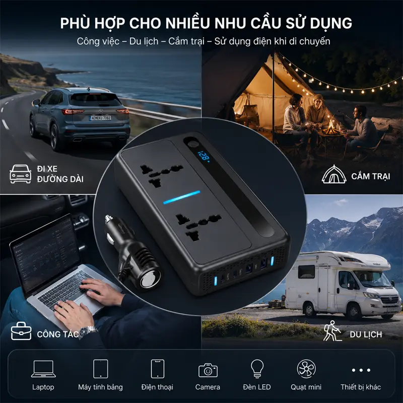 Phù hợp cho công việc, du lịch, cắm trại và sử dụng điện khi di chuyển