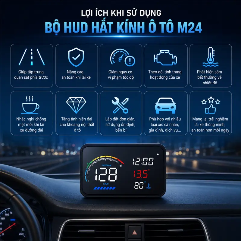Lợi ích khi sử dụng bộ HUD hắt kính Ô Tô M24 mỗi ngày