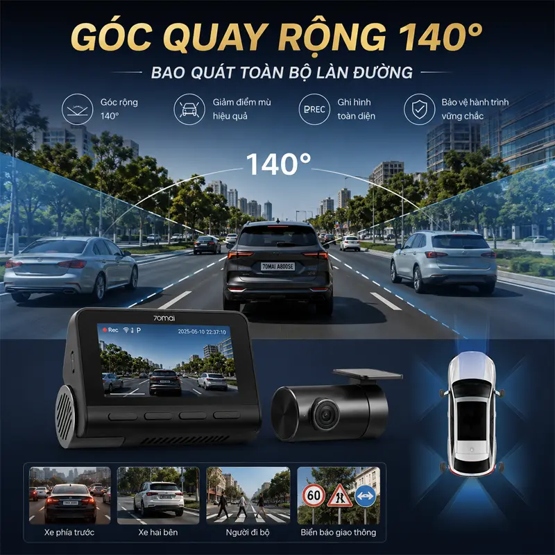 Góc quay rộng 140° – Bao quát nhiều làn đường, giảm điểm mù hiệu quả
