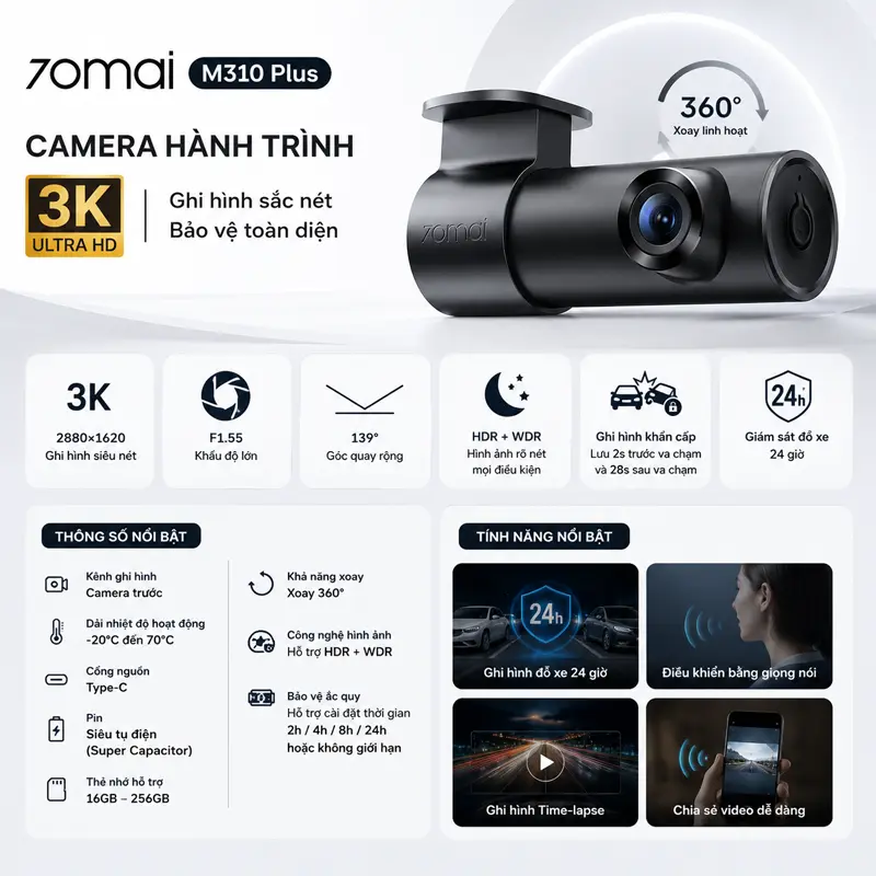 Thông tin sản phẩm camera hành trình 70mai M310 Plus