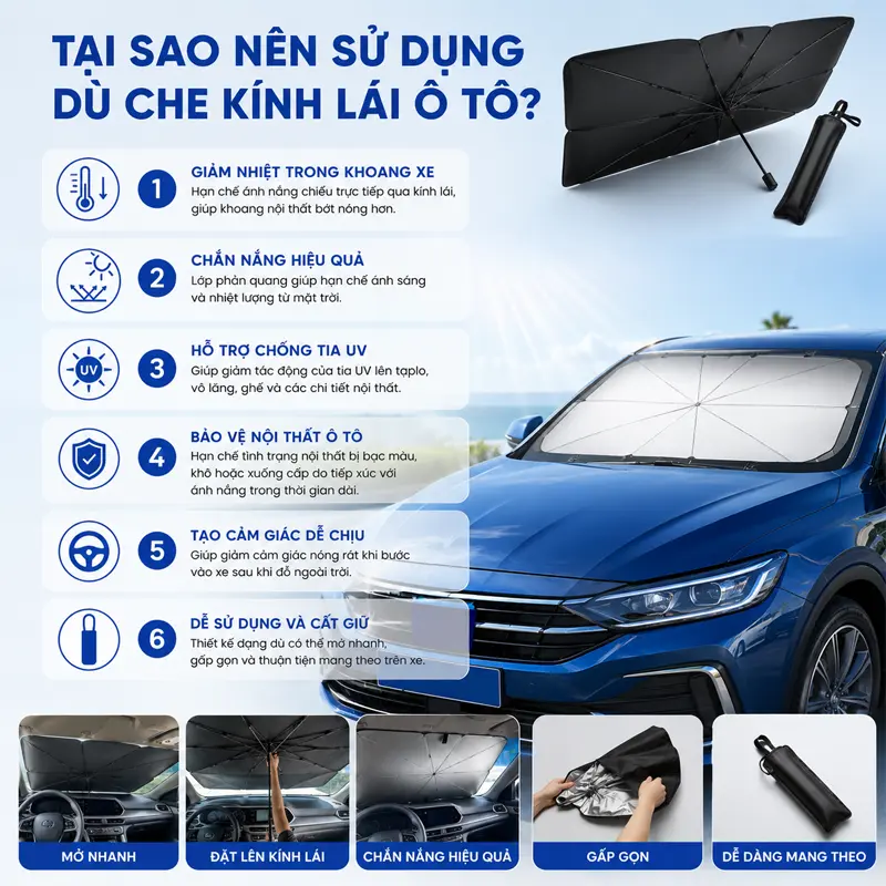 Tại sao nên sử dụng dù che kính lái Ô Tô?