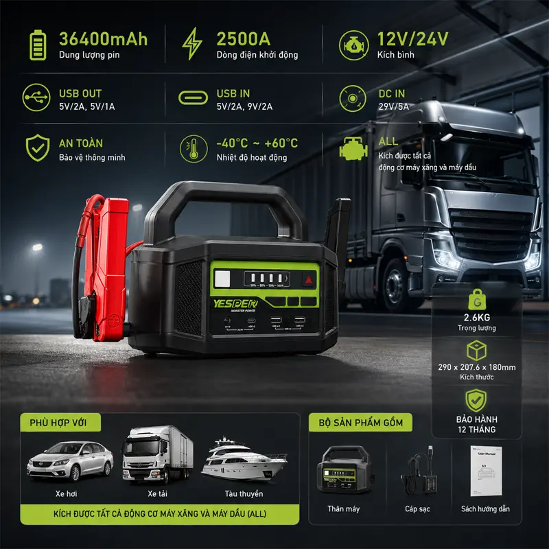 Thông tin sản phẩm kích bình xe tải 12V-24V Yesper N1
