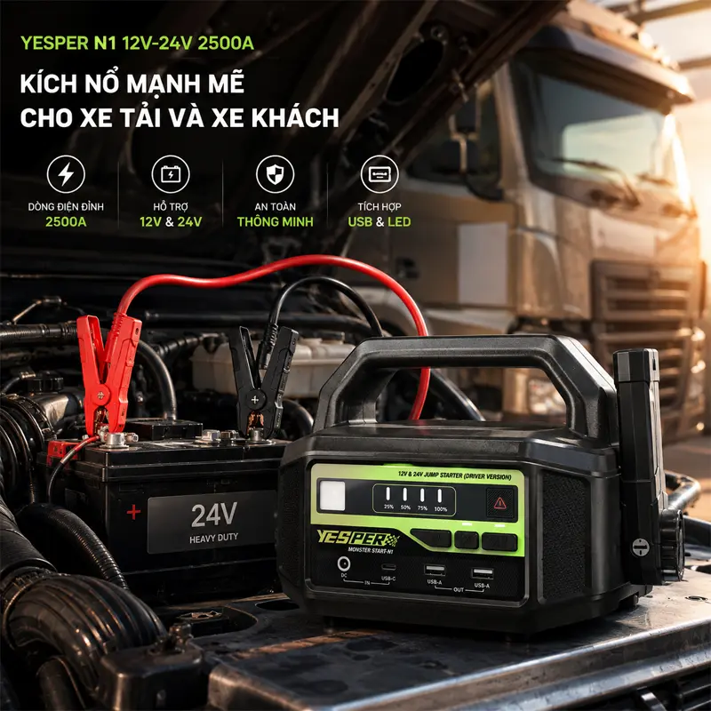 Hướng dẫn sử dụng bộ kích bình xe tải 12V-24V Yesper N1 