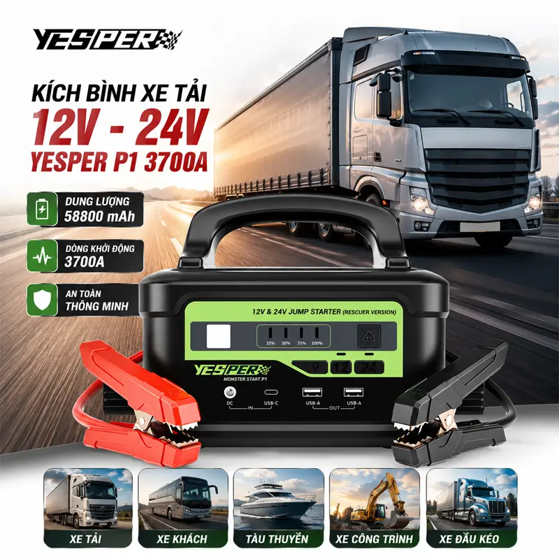 Kích bình xe tải Yesper P1 12V-24V 3700A