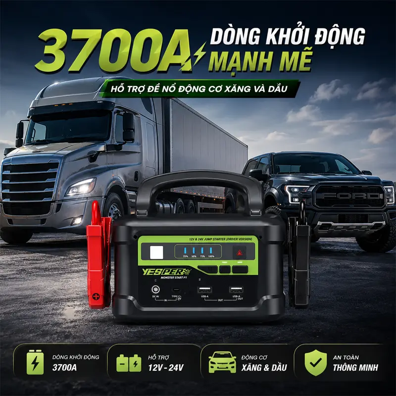 Dòng khởi động 3700A mạnh mẽ – hỗ trợ đề nổ động cơ xăng và dầu