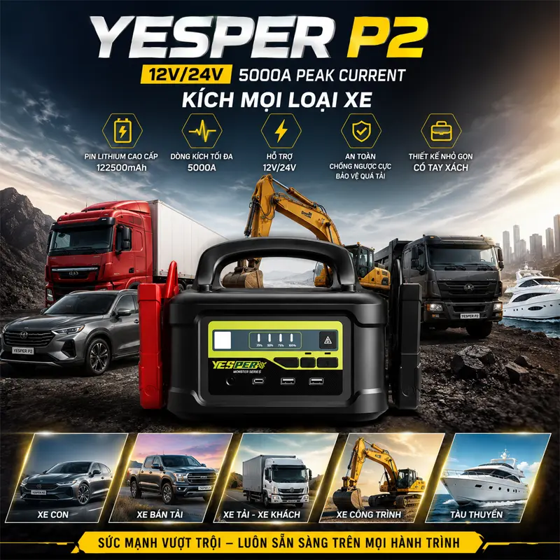 Kích bình xe tải Yesper P2 12V-24V 5000A