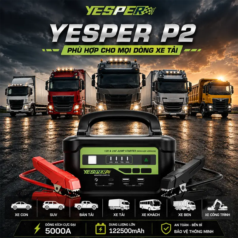 Kích bình Yesper P2 12V-24V 5000A phù hợp với loại xe nào?