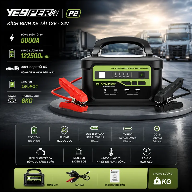 Thông tin sản phẩm kích bình xe tải Yesper P2 12V-24V 5000A