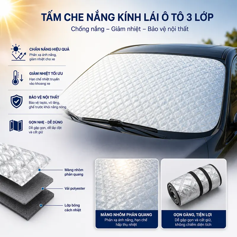 Tấm che nắng kính lái ô tô 3 lớp