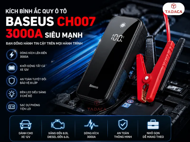 Kích Bình Ắc Quy Ô Tô Baseus 3000A Siêu Mạnh.