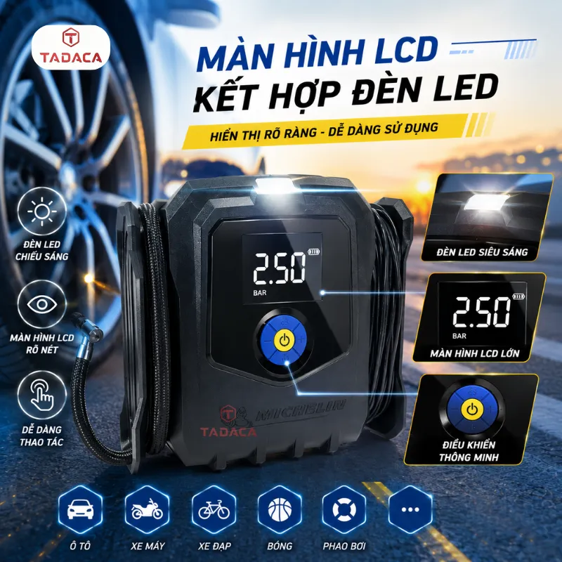bơm lốp michelin m2566 có màn hình lcd và led