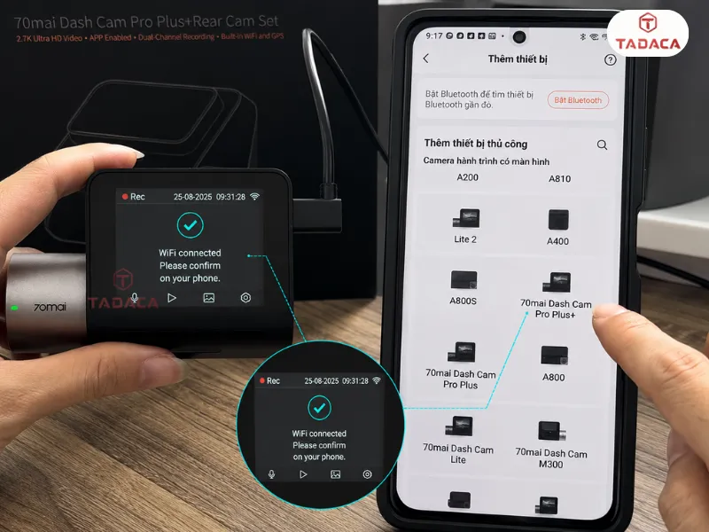 Kết nối WiFi và xác nhận trên camera