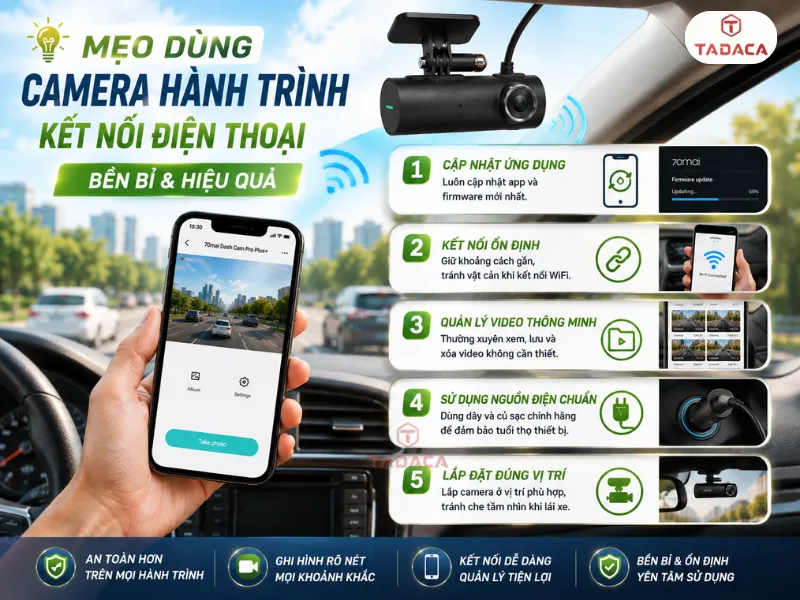 Mẹo dùng camera hành trình ô tô kết nối điện thoại bền bỉ và hiệu quả