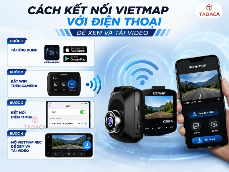 Cách kết nối VietMap C62S với điện thoại để xem và tải Video