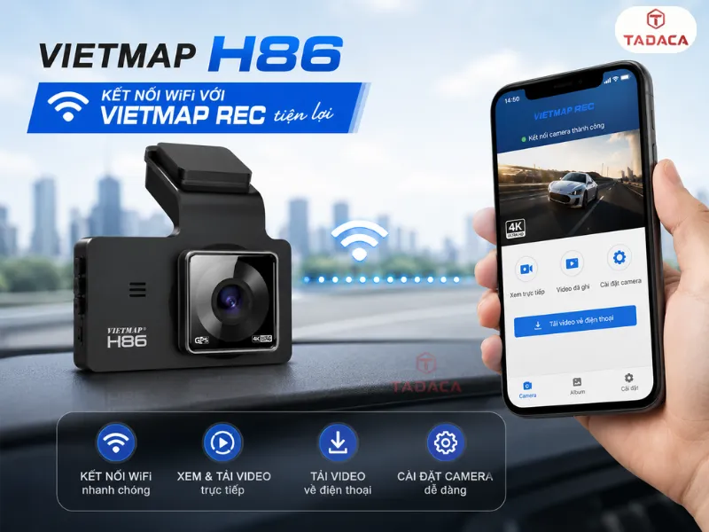 Camera hành trình Vietmap H86 kết nối WiFi với VIETMAP REC tiện lợi