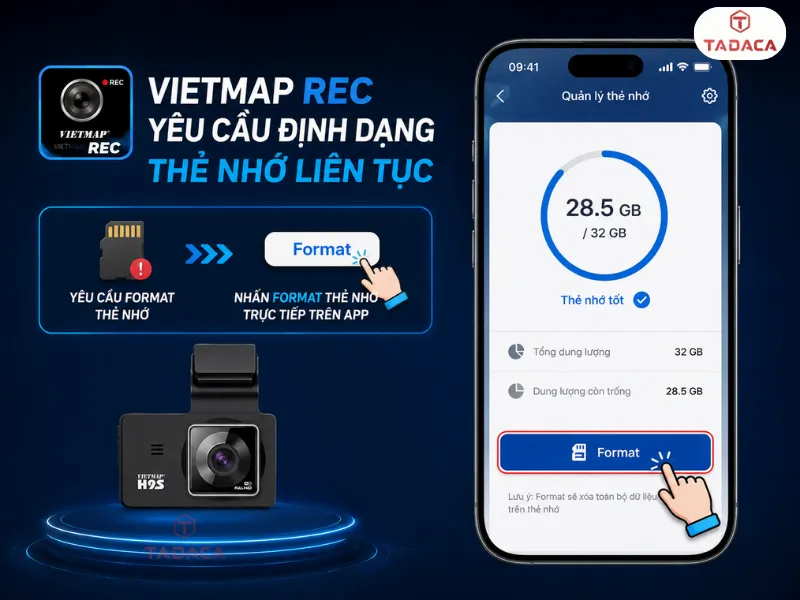 VIETMAP REC yêu cầu định dạng thẻ nhớ liên tục