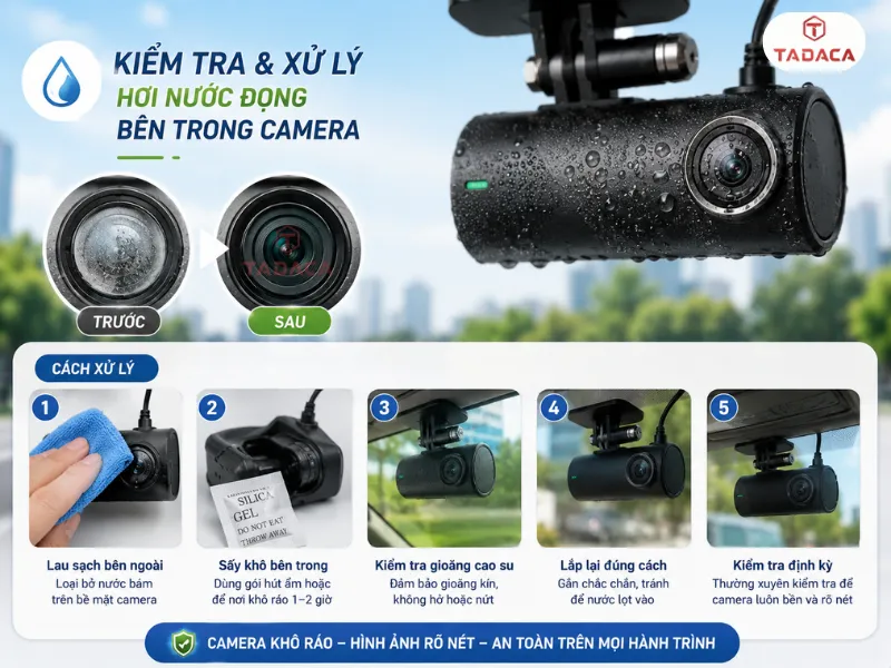 Kiểm tra và xử lý hơi nước đọng bên trong camera