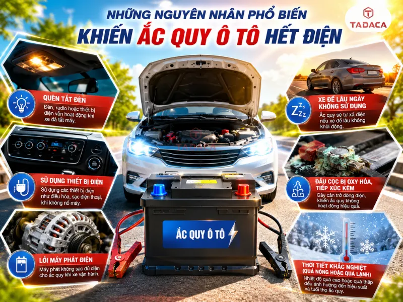 Những nguyên nhân phổ biến khiến ắc quy ô tô hết điện