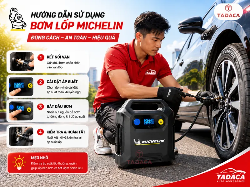 Hướng dẫn sử dụng bơm lốp Michelin đúng cách trong 5 phút