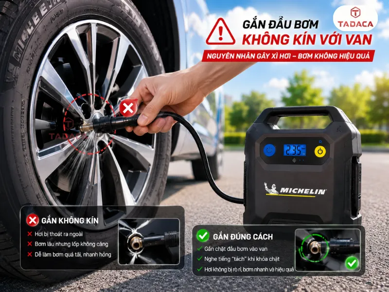 Gắn đầu bơm không kín với van