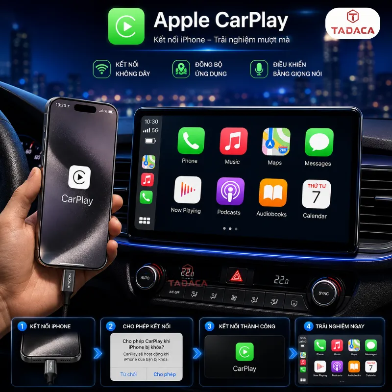 màn hình android kết nối với Apple CarPlay