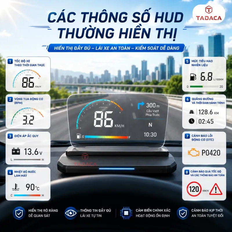 các thông số hiển thị trên màn hình hud ô tô