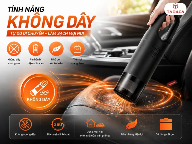 Thiết kế không dây giúp chủ động làm sạch mọi lúc