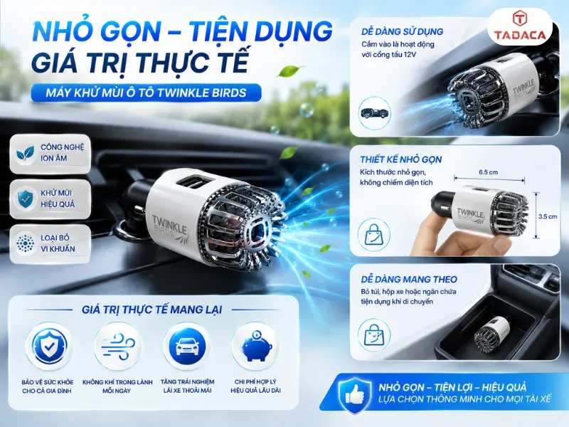 Thiết kế 2 trong 1 của máy khử mùi ion âm ô tô twinkle có đáng tiền?