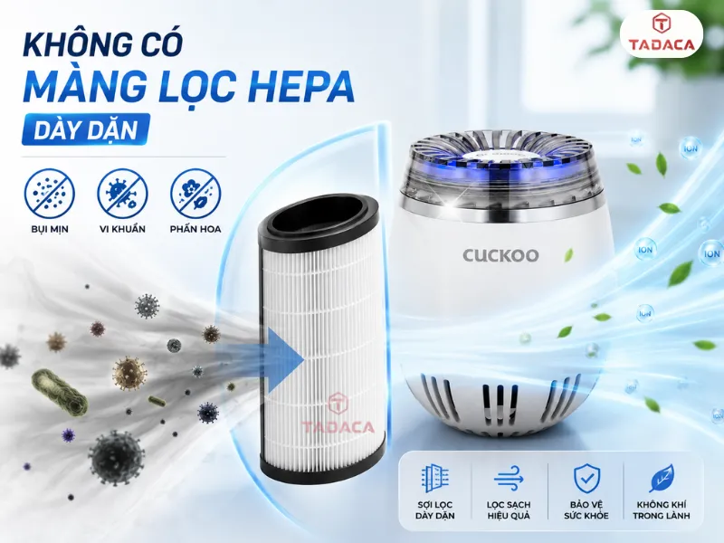Không có màng lọc HEPA dày dặn