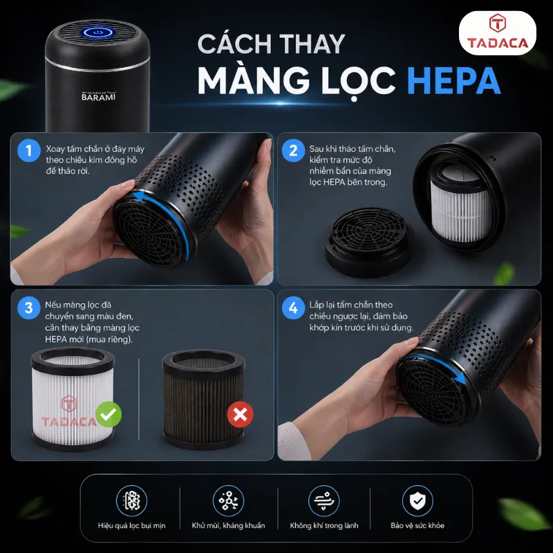Quy trình thay thế màng lọc HEPA của máy lọc không khí BARAMI-5