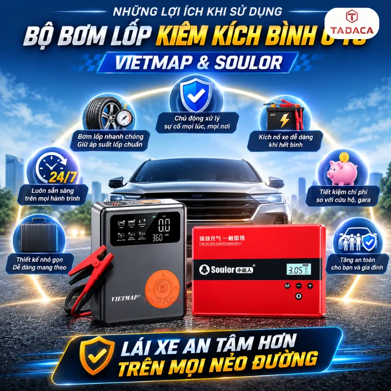 Những lợi ích khi sử dụng bộ bơm lốp kiêm kích bình ô tô