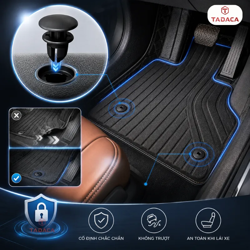 Sử dụng chốt hoặc cơ cấu cố định thảm lót sàn 