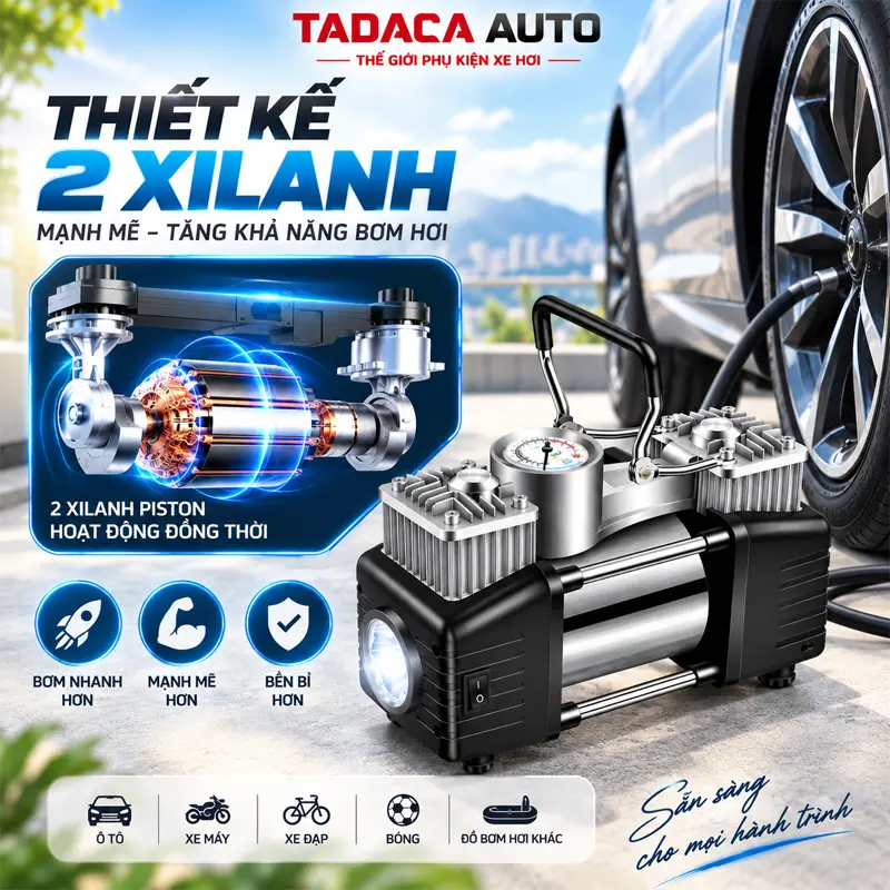 Bơm Lốp Ô Tô 2 XiLanh Cơ-3