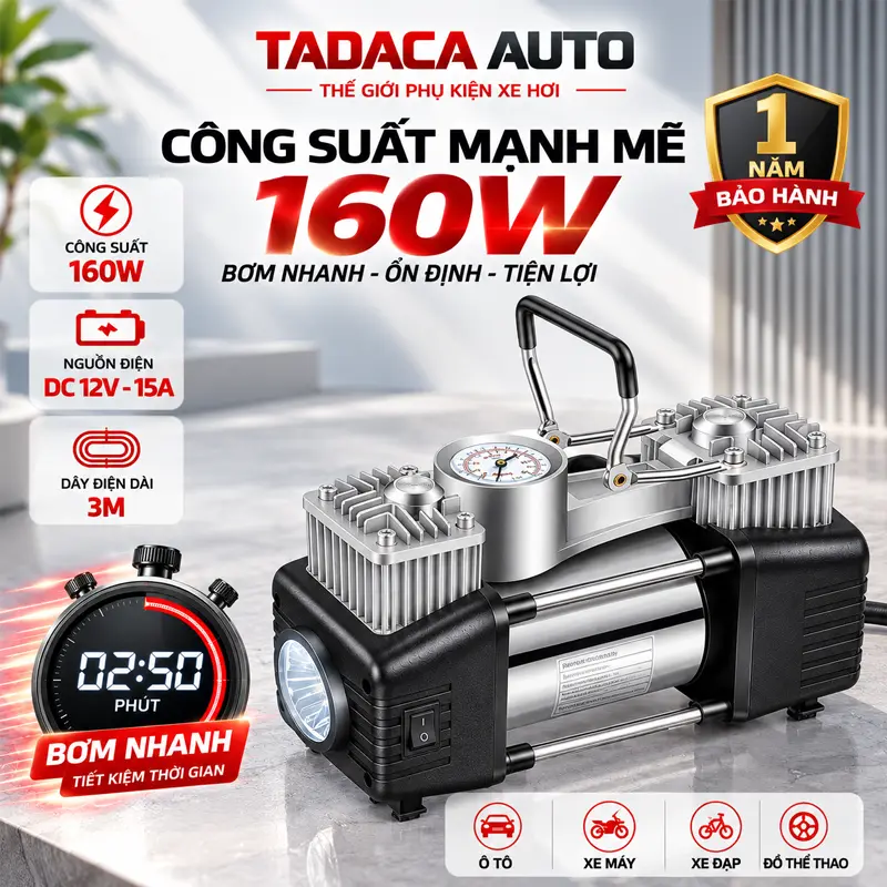 Công suất 160W, nguồn điện 12V tiện lợi cho ô tô