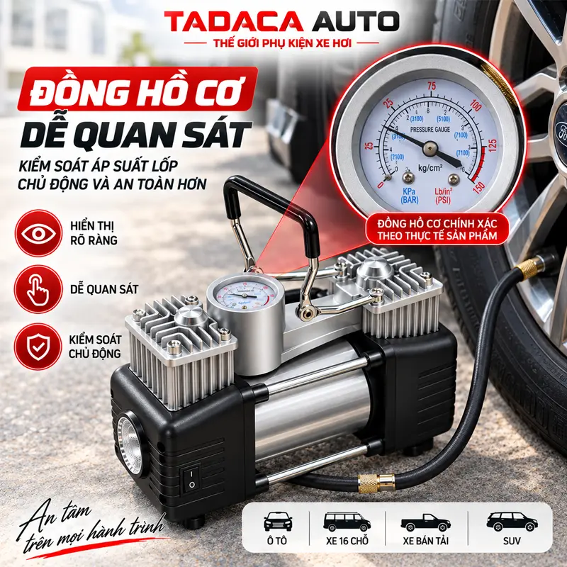 Đồng hồ cơ trực quan, dễ theo dõi áp suất lốp