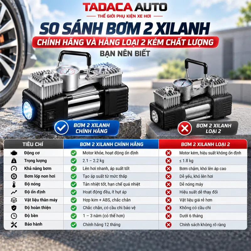 So sánh bơm 2 xilanh chính hãng và hàng loại 2 kém chất lượng bạn nên biết