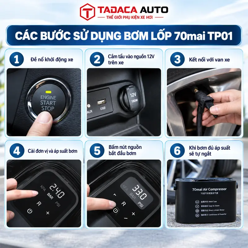 Hướng dẫn sử dụng bơm lốp ô tô 70mai TP01