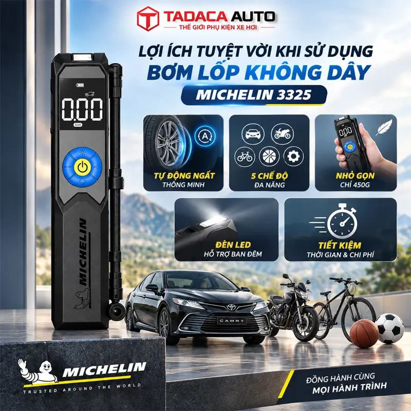 Lợi ích tuyệt vời khi sử dụng bơm lốp không dây Michelin 3325 cho xế yêu
