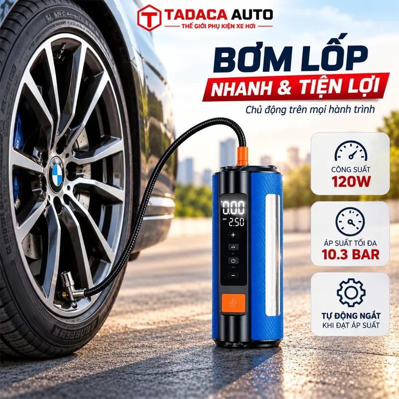 Công suất bơm 120W, hỗ trợ bơm lốp nhanh và tiện lợi