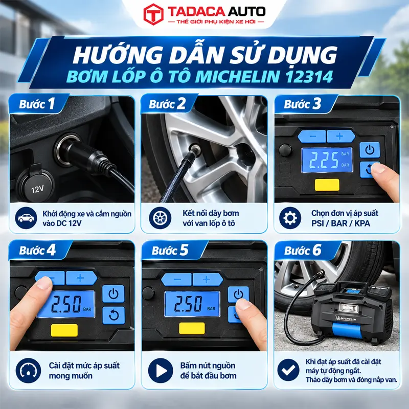 Hướng dẫn sử dụng bơm lốp ô tô Michelin 12314